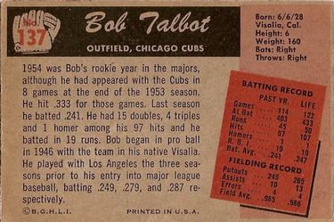 1955 Bowman #137 Bob Talbot Back