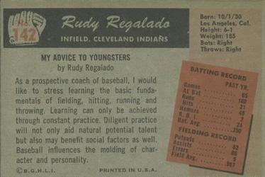 1955 Bowman #142 Rudy Regalado Back