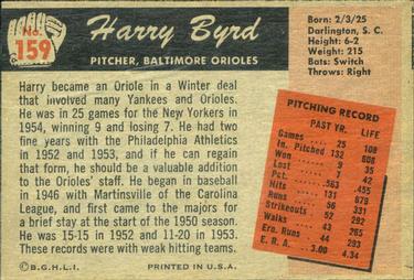 1955 Bowman #159 Harry Byrd Back