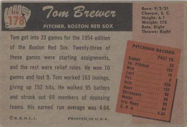 1955 Bowman #178 Tom Brewer Back