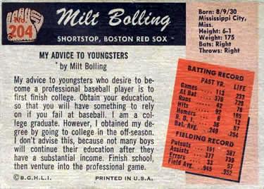 1955 Bowman #204 Frank Bolling Back