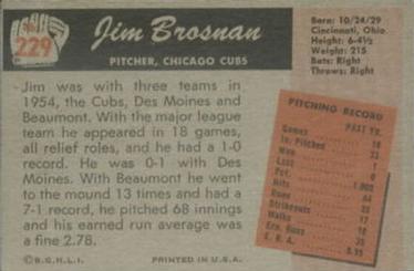 1955 Bowman #229 Jim Brosnan Back