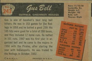 1955 Bowman #243 Gus Bell Back