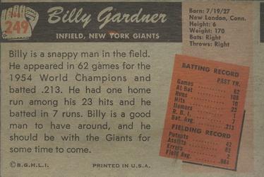 1955 Bowman #249 Billy Gardner Back