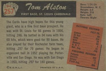 1955 Bowman #257 Tom Alston Back