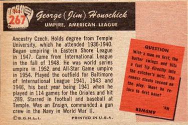 1955 Bowman #267 George Honochick Back