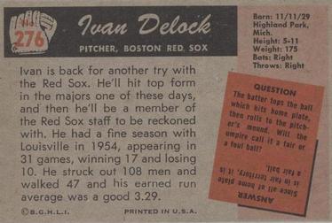 1955 Bowman #276 Ivan Delock Back