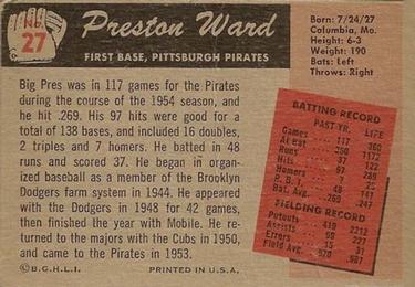 1955 Bowman #27 Preston Ward Back