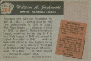 1955 Bowman #284 Bill Jackowski Back