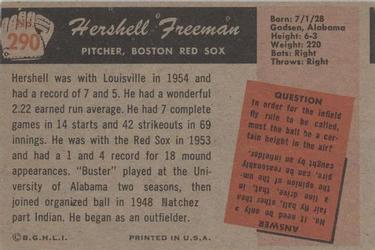 1955 Bowman #290 Hershell Freeman Back