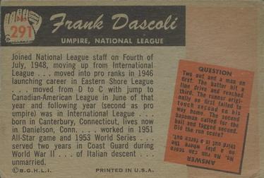 1955 Bowman #291 Frank Dascoli Back