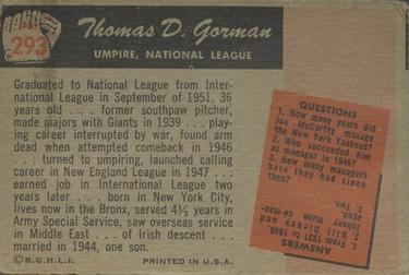 1955 Bowman #293 Thomas D. Gorman Back
