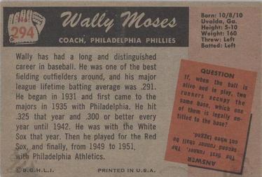 1955 Bowman #294 Wally Moses Back