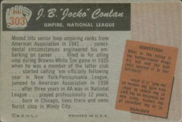 1955 Bowman #303 Jocko Conlan Back