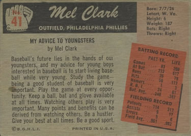1955 Bowman #41 Mel Clark Back