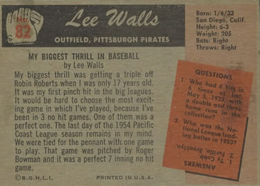1955 Bowman #82 Lee Walls Back