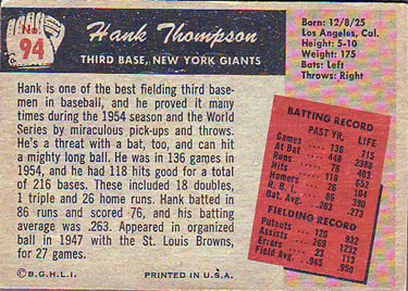 1955 Bowman #94 Hank Thompson Back