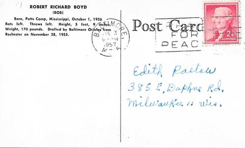 1956 Baltimore Orioles Biography Photocards #NNO Robert Richard Boyd Back