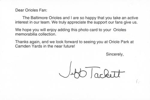 1993 Baltimore Orioles Photocards #NNO Jeff Tackett Back