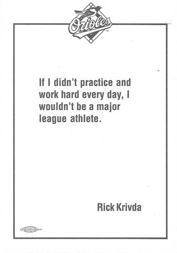 1996 Baltimore Orioles Photocards #NNO Rick Krivda Back