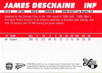 2000 Multi-Ad Midwest League Top Prospects (Unnumbered) #NNO James Deschaine Back