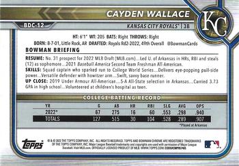 2022 Bowman Draft Sapphire Edition #BDC-12 Cayden Wallace Back