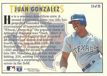 1994 Fleer - Team Leaders #13 Juan Gonzalez Back