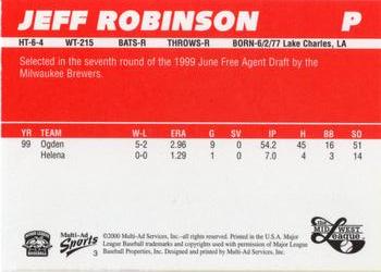 2000 Multi-Ad Midwest League Top Prospects (Numbered Oval Logo) #3 Jeff Robinson Back