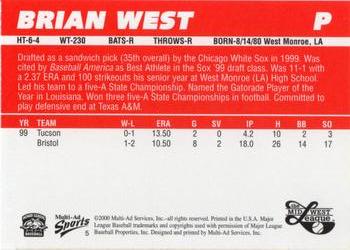 2000 Multi-Ad Midwest League Top Prospects (Numbered Oval Logo) #5 Brian West Back