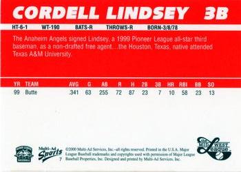 2000 Multi-Ad Midwest League Top Prospects (Numbered Oval Logo) #7 Cordell Lindsey Back