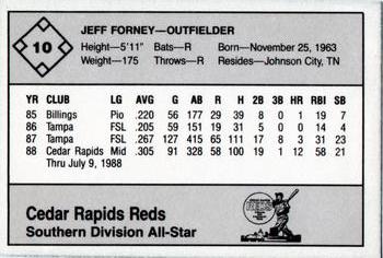 1988 Grand Slam Midwest League All-Stars - No MLB Logo #10 Jeff Forney Back