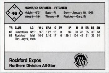 1988 Grand Slam Midwest League All-Stars - No MLB Logo #46 Howard Farmer Back