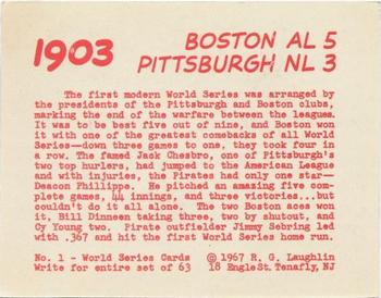 1967 Laughlin World Series - Promos #1 1903 Pirates vs Red Sox Back