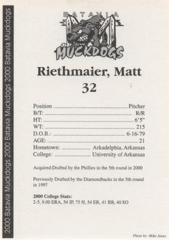 2000 Batavia Muckdogs #NNO Matt Riethmaier Back