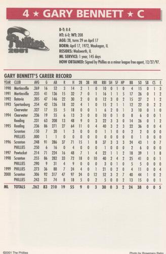 2001 Philadelphia Phillies #NNO Gary Bennett Back