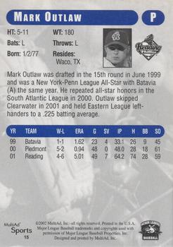2002 MultiAd Reading Phillies Update #15 Mark Outlaw Back