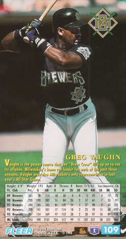 1994 Fleer Extra Bases #109 Greg Vaughn Back