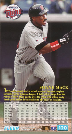 1994 Fleer Extra Bases #120 Shane Mack Back