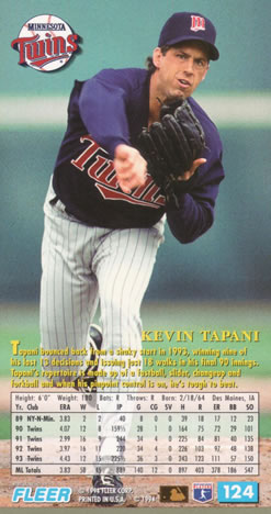 1994 Fleer Extra Bases #124 Kevin Tapani Back
