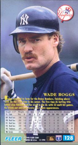 1994 Fleer Extra Bases #128 Wade Boggs Back