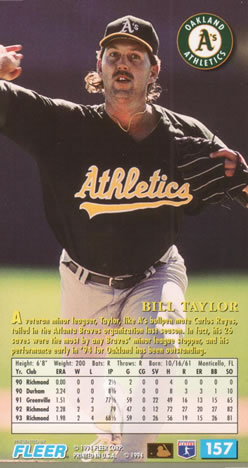1994 Fleer Extra Bases #157 Bill Taylor Back