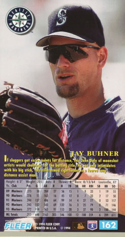 1994 Fleer Extra Bases #162 Jay Buhner Back