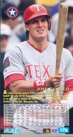 1994 Fleer Extra Bases #176 Jose Canseco Back