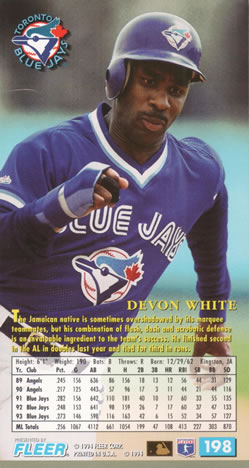 1994 Fleer Extra Bases #198 Devon White Back