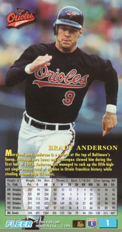 1994 Fleer Extra Bases #1 Brady Anderson Back