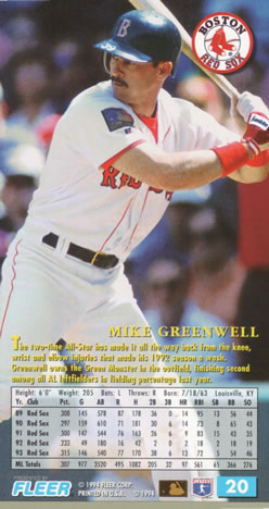 1994 Fleer Extra Bases #20 Mike Greenwell Back