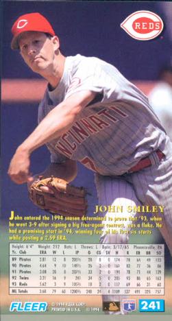 1994 Fleer Extra Bases #241 John Smiley Back