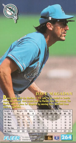 1994 Fleer Extra Bases #264 Dave Magadan Back