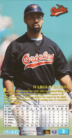 1994 Fleer Extra Bases #2 Harold Baines Back