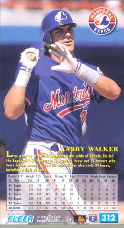 1994 Fleer Extra Bases #312 Larry Walker Back